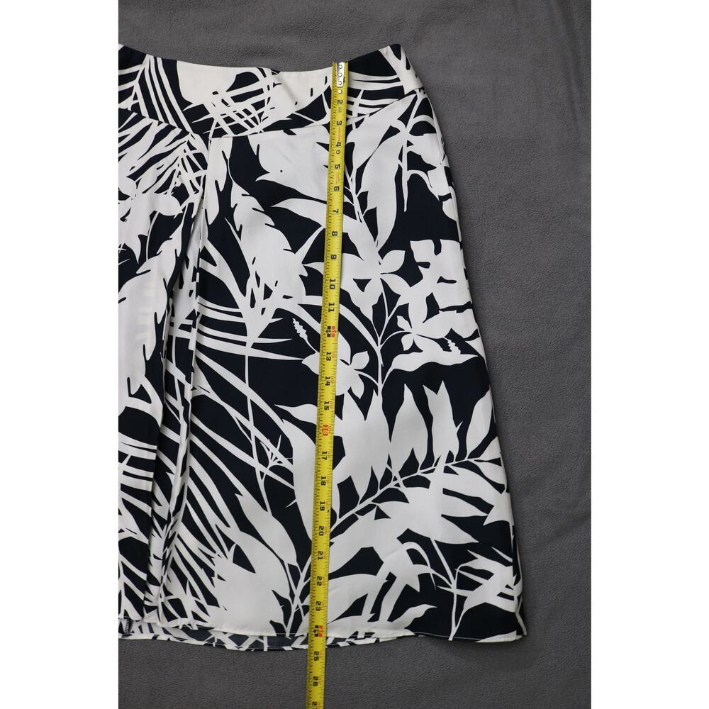 ANN TAYLOR ALine Midi Skirt Womens Size 14 Black White Tropical Palm Trees Silk - Picture 7 of 13
